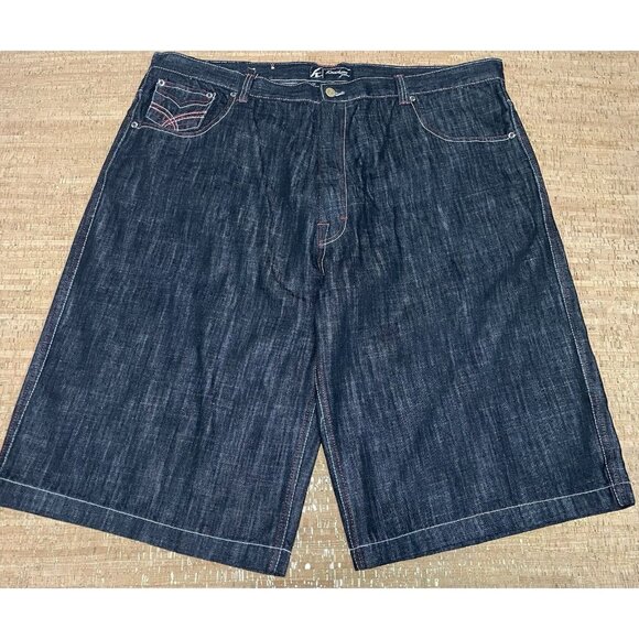 Knockout Jeans Size 48 Denim Shorts Embroidered Baggy - Picture 1 of 11